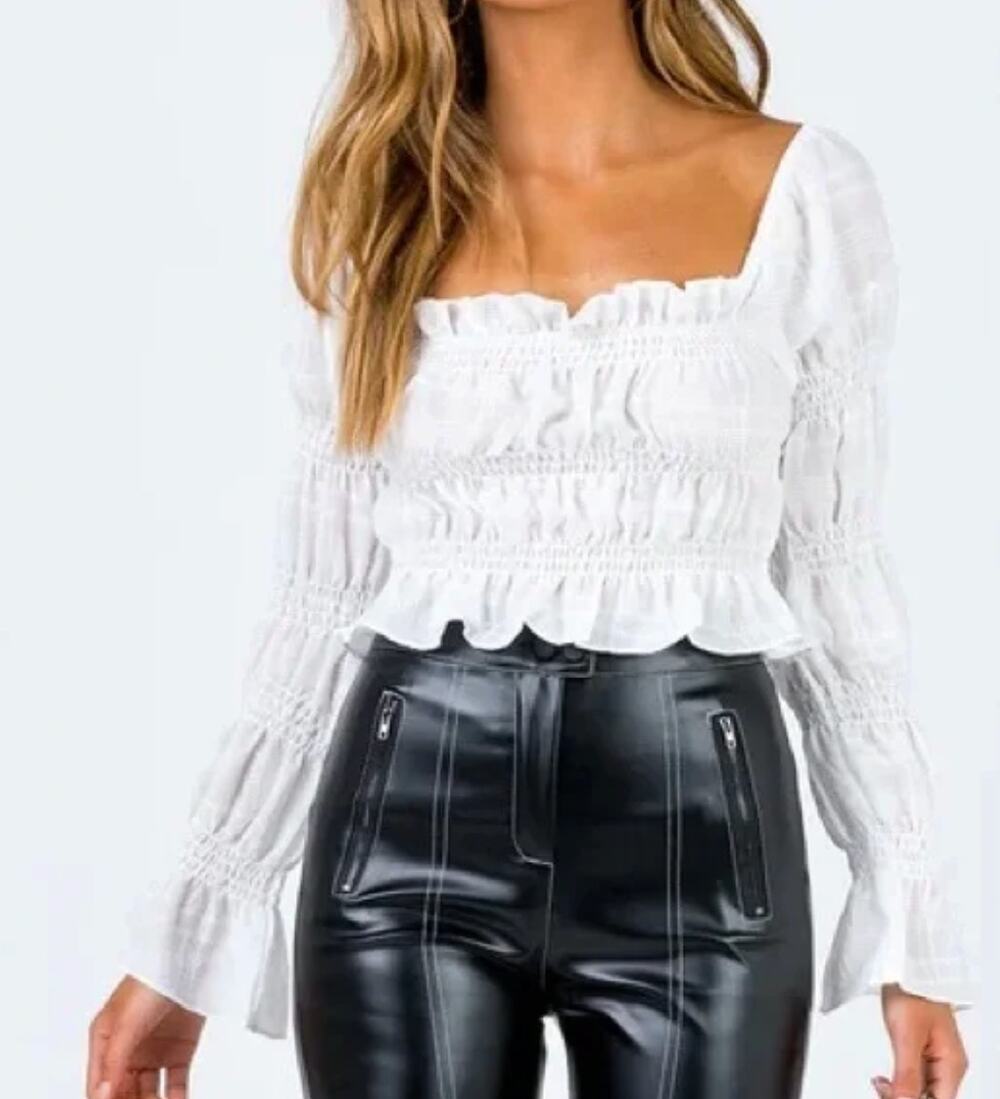 Princess Polly Peasant ruffle sleeve top size S